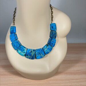 Handcrafted Natural Turquoise Blue Sea Sediment Jasper Necklace - 18" Long